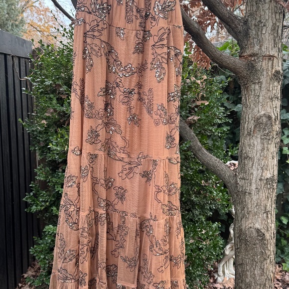 NWT Anthropologie Embroidered Sequin Mesh Maxi Dress โ Size L โ Neutral Motif - Picture 1 of 14
